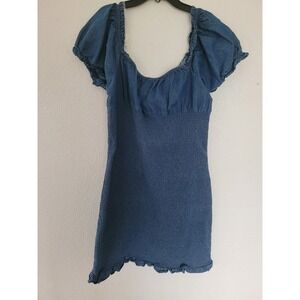 Derek Heart PLUS Denim Chambray Off Shoulder Puff Sleeve Smocked Dress 1X‎ #C